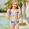 2022 America dual shoulder orange print teen girl swimwear bikini wholesale