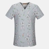 hot sale v-collar nurse uniform jacket top floral print men women nurse scrubs