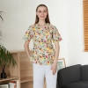 hot sale v-collar nurse uniform jacket top floral print men women nurse scrubs