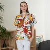 hot sale v-collar nurse uniform jacket top floral print men women nurse scrubs