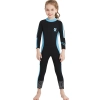 long sleeve one piece teen children wetsuit swimming suit for girl Color black(light blue collar)