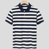 2023 summer simple best fabric fabric wide stripes men polo shirt Tshirt Color navy stripes polo