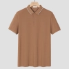 fashion PIQUE cotton solid men short sleeve tshirt polo Color Coffee