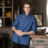 denim right openning golden button chef jacket chef  shirt workwear 