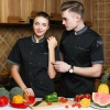  right openning front with pocket double breasted chef shirt workwear chef coat jacket Color Black