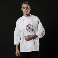 long sleeve right openning invisual button dragon embiodary chef shirt workwear chef coat jacket