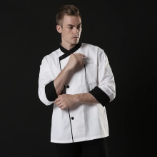 right openning breathable good faric black collar hem white chef uniform chef coat jacket