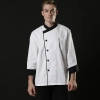 right openning breathable cotton blends fabric black collar hem white chef uniform chef coat jacket