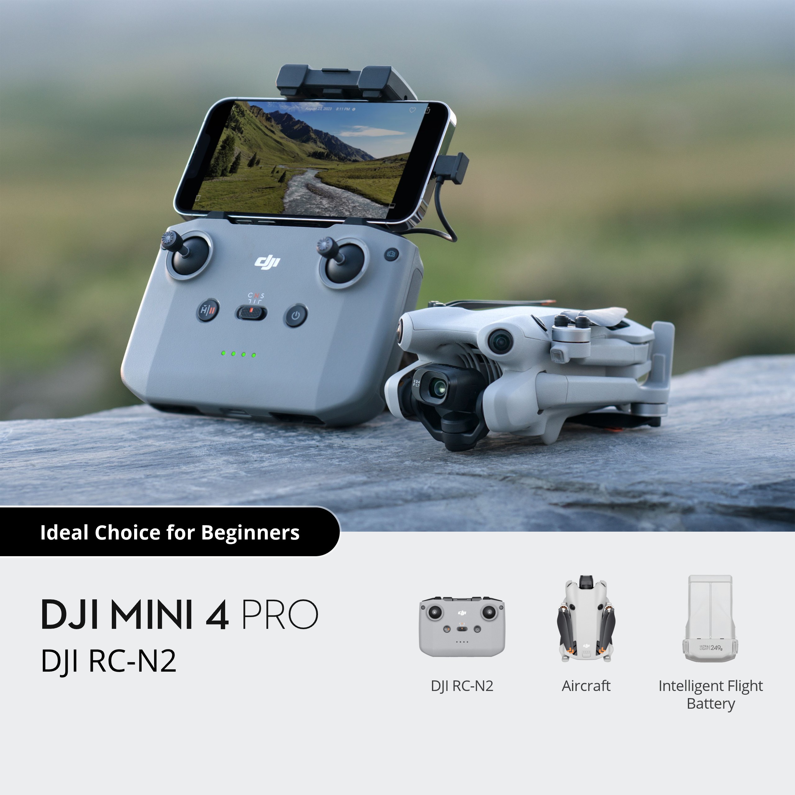 DJI Mini 4 Pro foldable drone, under 249g for easy travel