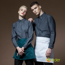 fashion long sleeve / short sleeve grey denim waiter shirt jacket waiter uniform