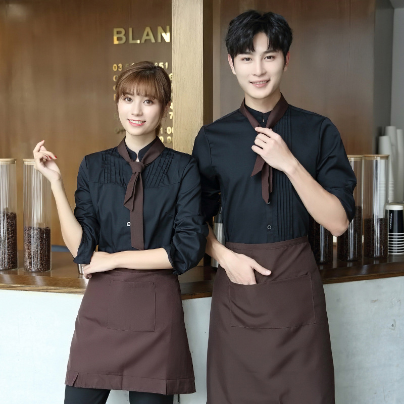 popular restaurant waiter waitress work shirt uniform (with apron and scarf)