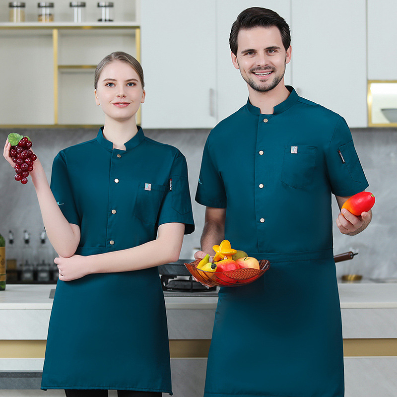 blackish green short sleeve chef blouse jacket shirt uniform