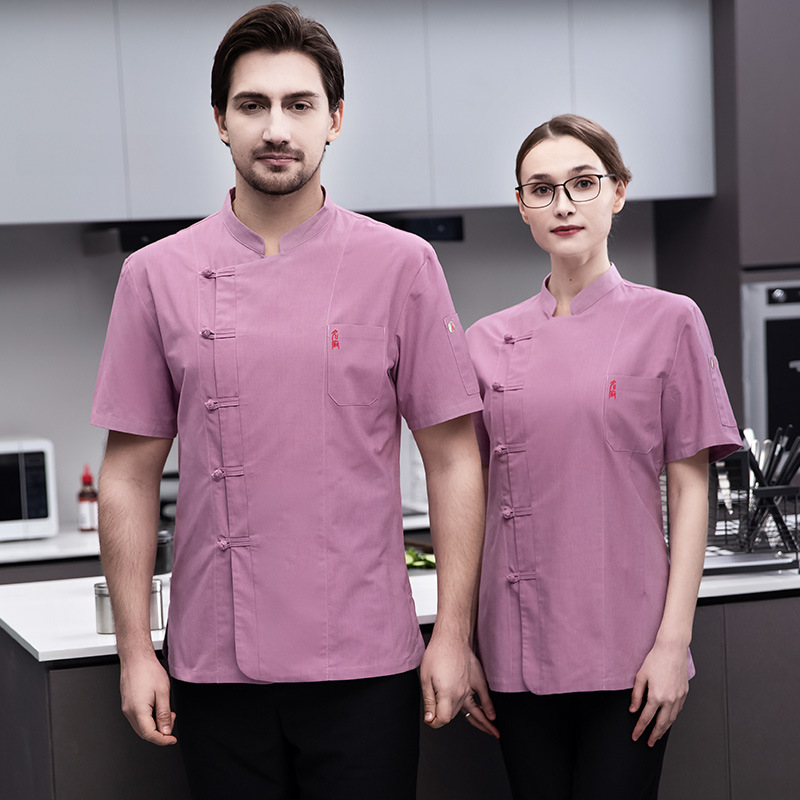 pink breathable short sleeve chef jacket
