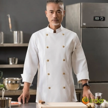 double breasted golden button high quality chef coat uniform