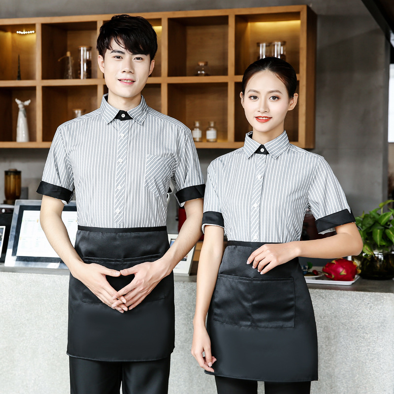 fashion stripes cafe bar restaurant waiter waitress short sleeve shirt uniform