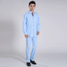 hospital docotor uniform workwear lob coat white light blue jacket +pant for male nurse