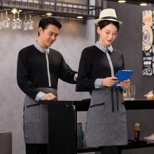 checkered collar long sleeve waiter/waitress shirt work uniform