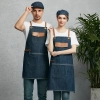 europe design halter long denim apron restaurant chef apron housekeeping apron Color Color 4