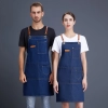 2022 Europe blue denim fabric dual packet long apron halter apron