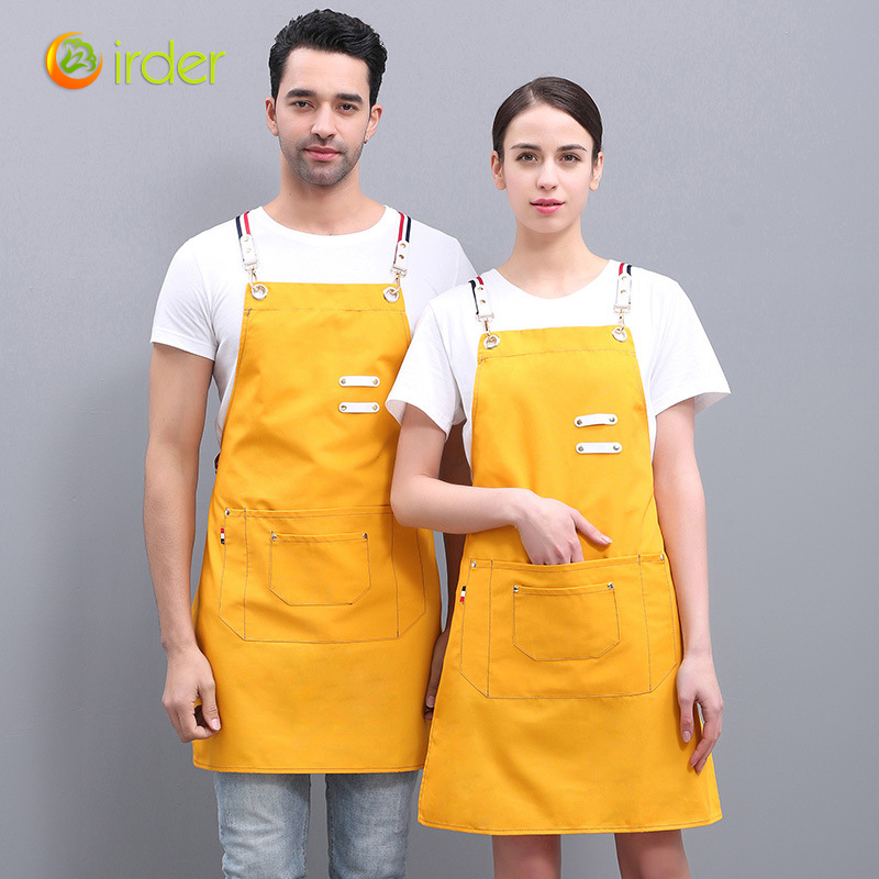 Orange color denim like fabric women men housekeeping apron work apron