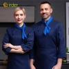 2022  chef clothes long sleeve  hotel restaurant staff uniform cake shop autumn and winter clothing canteen baking work clothes for men and women Color Navy Blue