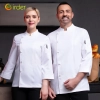 2025  chef clothes long sleeve  hotel restaurant staff uniform cake shop autumn and winter clothing canteen baking work clothes for men and women Color White