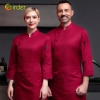 2025  chef clothes long sleeve  hotel restaurant staff uniform cake shop autumn and winter clothing canteen baking work clothes for men and women Color Wine