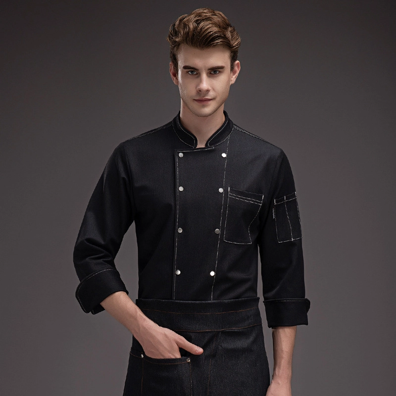 2025 autumn fashion upgrade denim like fabric chef coat jacet