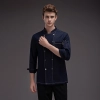 2025 autumn fashion upgrade denim like fabric chef coat jacet Color Navy Blue