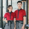 stripes collar wait staff uniform shirt with apron  Color Color 1