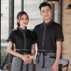 stripes collar wait staff uniform shirt with apron 