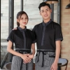 stripes collar wait staff uniform shirt with apron  Color Color 2