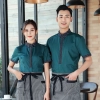 stripes collar wait staff uniform shirt with apron  Color Color 3