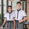 stripes collar wait staff uniform shirt with apron  Color Color 4