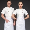 hot sale classic golden button reefer collar chef coat short sleeve chef acket Color White
