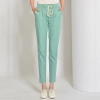 summer design linen fabric harm pant women trouser Color Light Green