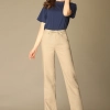high quality breathable linen women business work pant flare pant trousers Color Khaki