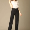 high quality breathable linen women business work pant flare pant trousers Color Black