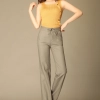 high quality breathable linen women business work pant flare pant trousers Color Blackish Green