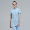 short sleeve stand collar texted front nurse suits jacket pant Color Light blue