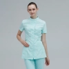 short sleeve stand collar texted front nurse suits jacket pant Color Light Green