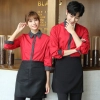 long sleeve stripes collar hem waiter waitress shirt blouse (free apron)