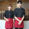 long sleeve stripes collar hem waiter waitress shirt blouse (free apron)