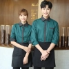 long sleeve stripes collar hem waiter waitress shirt blouse (free apron)