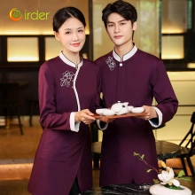 long sleeve floral embroidery waiter waitress jacket uniform Chinese blouse