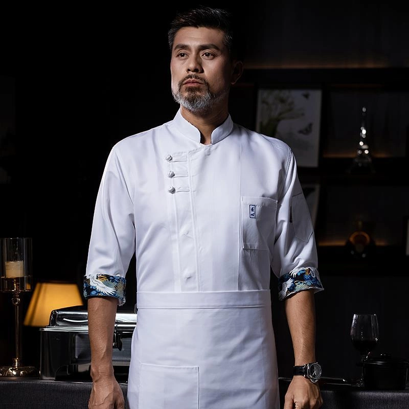 2025 new Chinese button printing lining chef coat uniform