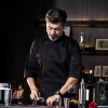 2025 hot sale side open good fabric chef coat chef jacket Color Black