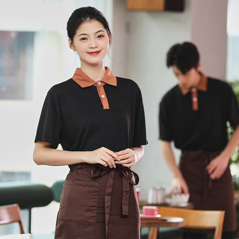 black/coffee color waiter waitress tshirt uniform custom logo supported