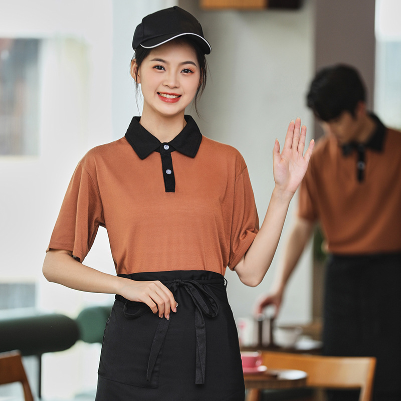 black/coffee color waiter waitress tshirt uniform custom logo supported