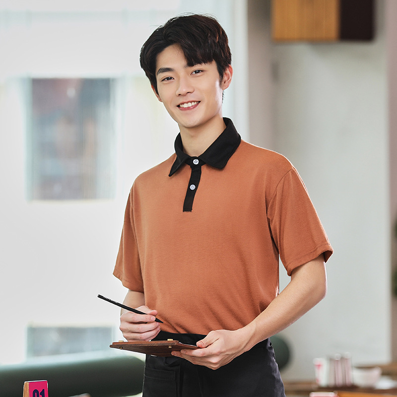 black/coffee color waiter waitress tshirt uniform custom logo supported